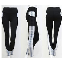 Load image into Gallery viewer, White Striped Mesh Pocket Leggings Leggings Black / S