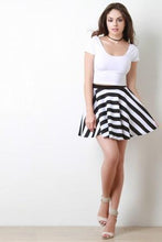 Load image into Gallery viewer, Black and White Striped Skater Skirts demo
