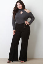 Load image into Gallery viewer, Ribbed Knit Cold Shoulder Mock Neck Keyhole Top
