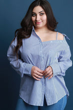 Load image into Gallery viewer, Pinstripe Asymmetrical Shoulder Button-Up Top
