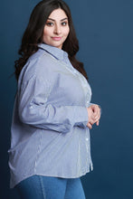 Load image into Gallery viewer, Pinstripe Asymmetrical Shoulder Button-Up Top
