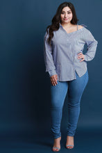 Load image into Gallery viewer, Pinstripe Asymmetrical Shoulder Button-Up Top
