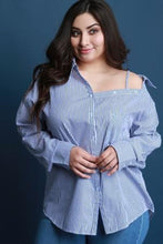 Load image into Gallery viewer, Pinstripe Asymmetrical Shoulder Button-Up Top
