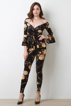 Load image into Gallery viewer, Rose Vine V-Bardot Peplum Top with Leggings Set
