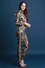 Load image into Gallery viewer, Metallic Floral Camouflage Ruffle Shoulder Track Suit
