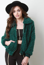 Load image into Gallery viewer, Shaggy Faux Fur Zip-Up Bomber Jacket
