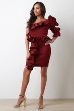 Load image into Gallery viewer, Statement Ruffled One Shoulder Midi Dress
