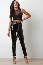 Load image into Gallery viewer, High Waisted Latex Eyelet Belted Pants
