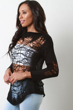 Load image into Gallery viewer, Semi-Sheer Shredded Knit Long Sleeve Top
