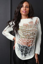 Load image into Gallery viewer, Semi-Sheer Shredded Knit Long Sleeve Top
