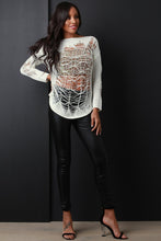 Load image into Gallery viewer, Semi-Sheer Shredded Knit Long Sleeve Top
