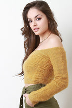 Load image into Gallery viewer, Fuzzy Knit Long Sleeve Bardot Crop Top
