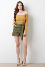 Load image into Gallery viewer, Fuzzy Knit Long Sleeve Bardot Crop Top
