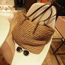 Load image into Gallery viewer, Beach Bohemian Rattan Tote Handbags beige / (20cm&lt;Max Length&lt;30cm)
