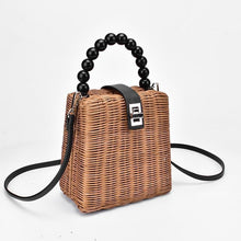 Load image into Gallery viewer, Black Pearl Handle Rattan Bag Rattan Bags
