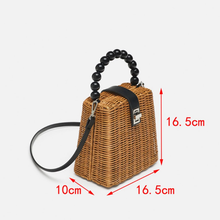 Load image into Gallery viewer, Black Pearl Handle Rattan Bag Rattan Bags
