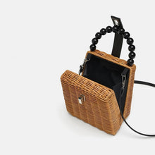 Load image into Gallery viewer, Black Pearl Handle Rattan Bag Rattan Bags
