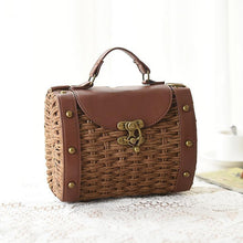 Load image into Gallery viewer, Casually Elegant Rattan &amp; Faux Leather Bag Rattan Bags Beige
