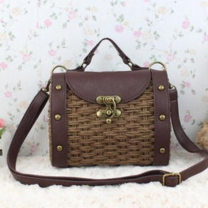 Casually Elegant Rattan & Faux Leather Bag Rattan Bags Brown