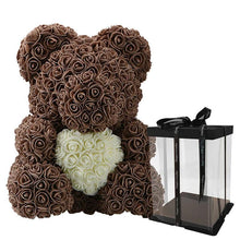 Load image into Gallery viewer, LE PETIT Rose Teddy Bear with Heart Home Accessories Brown-White with Box (16 inc/40 cm)
