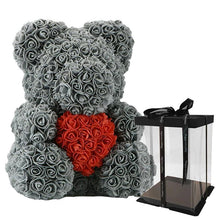 Load image into Gallery viewer, LE PETIT Rose Teddy Bear with Heart Home Accessories Grey-Red with Box (16 inc/40 cm)
