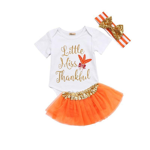 loomrack Baby Girl Thanksgiving Tutu Onesie - Little Miss Thankful 3-Piece Set Baby Clothes