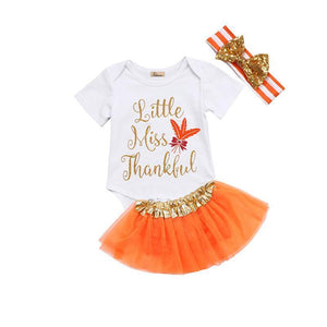 loomrack Baby Girl Thanksgiving Tutu Onesie - Little Miss Thankful 3-Piece Set Baby Clothes