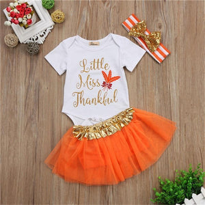 loomrack Baby Girl Thanksgiving Tutu Onesie - Little Miss Thankful 3-Piece Set Baby Clothes