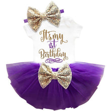 Load image into Gallery viewer, loomrack Baby Girl Tutu Birthday Outfit (1/2 Birthday, 1st Birthday, 2nd Birthday) Clothing Sets Purple 12m
