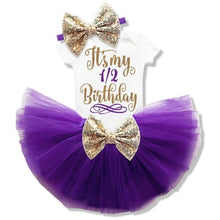 Load image into Gallery viewer, loomrack Baby Girl Tutu Birthday Outfit (1/2 Birthday, 1st Birthday, 2nd Birthday) Clothing Sets Purple 6m
