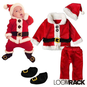 loomrack Baby Santa Suit - 4-Piece Set Christmas Clothes Red / 3M