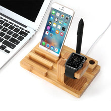 Load image into Gallery viewer, loomrack Bamboo Tech Docking Stand Organizer &amp; Charger Mobile Phone Holders &amp; Stands
