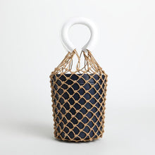 Load image into Gallery viewer, loomrack Bohemian Bucket Bag Top-Handle Bags Navy With White Handle
