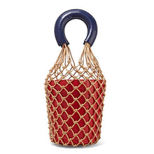 Load image into Gallery viewer, loomrack Bohemian Bucket Bag Top-Handle Bags Red With Blue Handle
