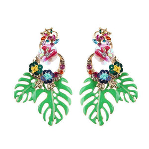 loomrack Bohemian Floral Leaf Drop Earrings Drop Earrings Green