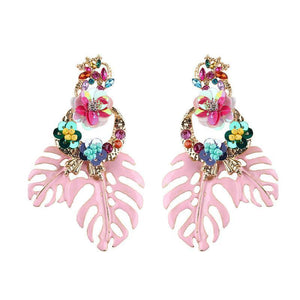 loomrack Bohemian Floral Leaf Drop Earrings Drop Earrings Pink