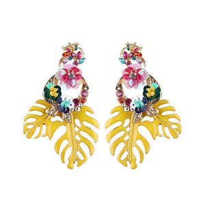 loomrack Bohemian Floral Leaf Drop Earrings Drop Earrings Yellow