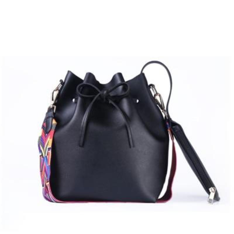 loomrack Boho Bucket Bag with Multicolor Shoulder Strap Shoulder Bags Black