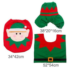 Load image into Gallery viewer, loomrack Christmas Bathroom Set - Toilet Cover Rug 3-Pc Set Christmas Accessories Elf
