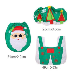 loomrack Christmas Bathroom Set - Toilet Cover Rug 3-Pc Set Christmas Accessories Green Santa Claus