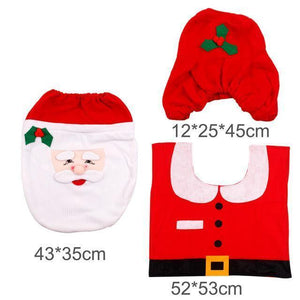 loomrack Christmas Bathroom Set - Toilet Cover Rug 3-Pc Set Christmas Accessories Santa Claus