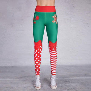 loomrack Christmas Leggings - High Waist Elf Squad Green Polka Dot Stripe Leggings