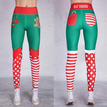 Load image into Gallery viewer, loomrack Christmas Leggings - High Waist Elf Squad Green Polka Dot Stripe Leggings
