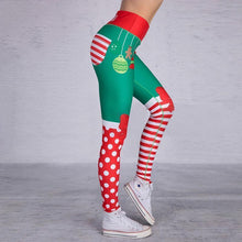 Load image into Gallery viewer, loomrack Christmas Leggings - High Waist Elf Squad Green Polka Dot Stripe Leggings
