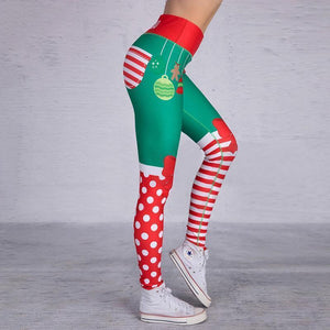 loomrack Christmas Leggings - High Waist Elf Squad Green Polka Dot Stripe Leggings