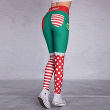 Load image into Gallery viewer, loomrack Christmas Leggings - High Waist Elf Squad Green Polka Dot Stripe Leggings
