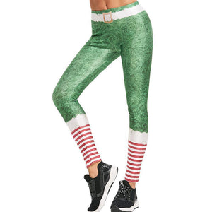 loomrack Christmas Leggings - High Waist Green Belted Stripe Leggings