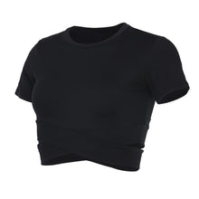 Load image into Gallery viewer, loomrack Criss-Cross Short Sleeve Crop Workout Top Yoga Shirts

