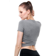 Load image into Gallery viewer, loomrack Criss-Cross Short Sleeve Crop Workout Top Yoga Shirts
