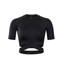 Load image into Gallery viewer, loomrack Criss-Cross Short Sleeve Crop Workout Top Yoga Shirts Black / S
